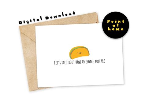 funny printable card lets taco bout  awesome  etsy
