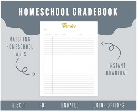 printable homeschool grade book instant  grade etsy