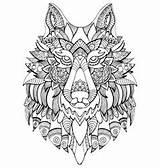 Wolf Coloring Adults Vector Book Adult Mandala Illustration Animal Zentangle Tattoo Pattern Stencil Stress Anti Animals Color sketch template