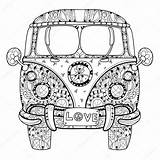 Outline Doodle Hippie Bus Pages Retro Van Drawn Hand Stock Travel Coloring Illustration Depositphotos Vw Template Vector Adults Sketch sketch template