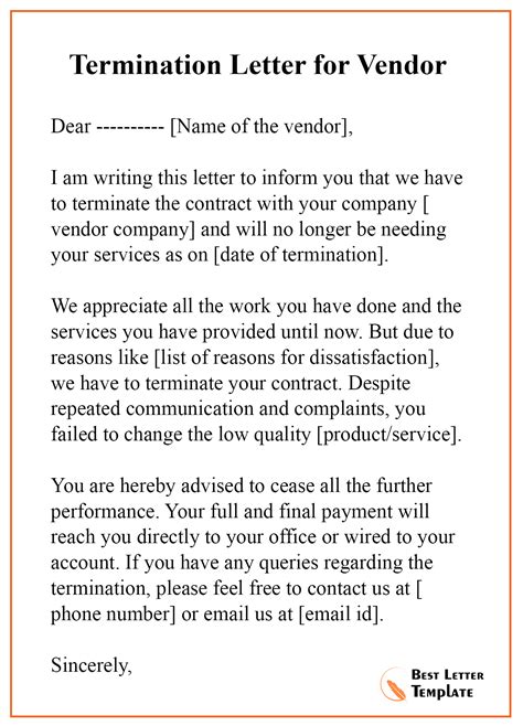 termination letter  vendor  letter template