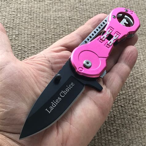 8 0 Ladies Defense Pink Handcuff Spring Assisted Pocket Knife