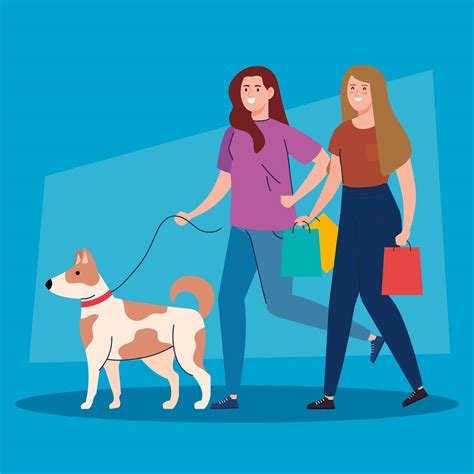 Mujeres Caminando Con Perro Mascota En La Correa Mujer Con Mascota