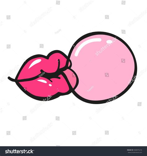 Vector Cartoon Lips Blowing Pinky Bubble Stock Vector