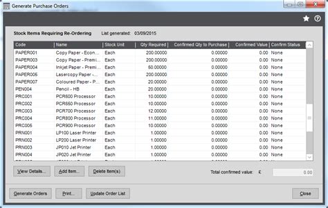 generate suggested purchase orders