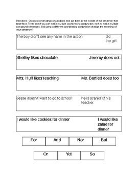 coordinating conjunctions worksheet  justbewithkb tpt