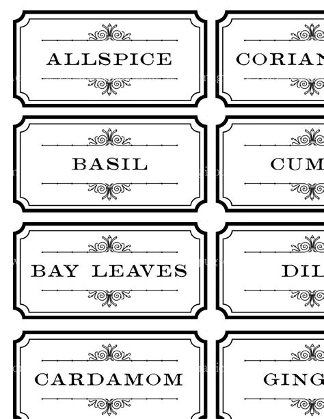 black  white spice  herb labels set digital collage sheet