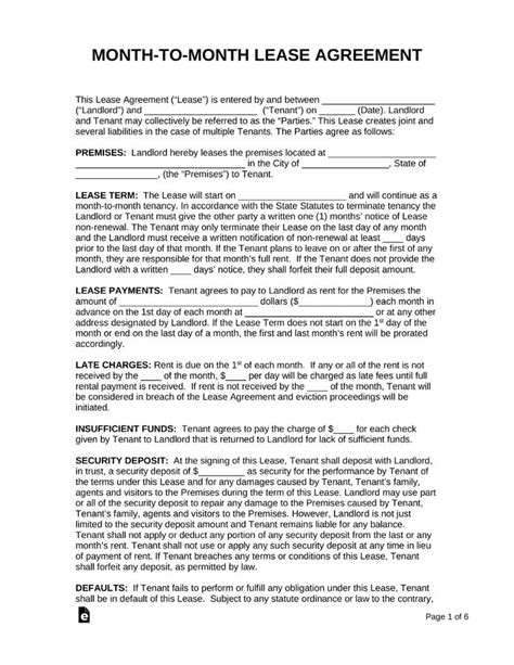 month  month lease agreement templates eforms  fillable forms