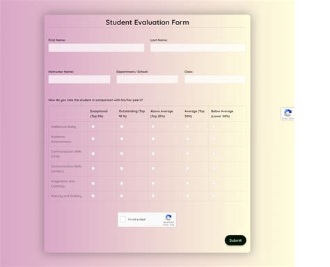 student evaluation form template evaluation form student evaluation