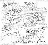 Coloring Hungry Sharks Outline Illustration Royalty Clipart Bannykh Alex Rf 2021 sketch template