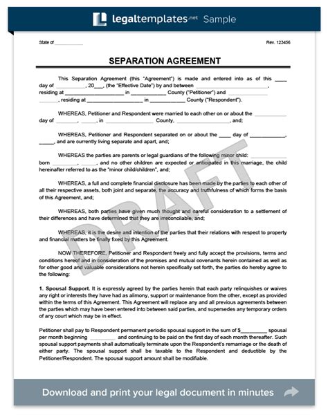 separation agreement form create a free separation agreement