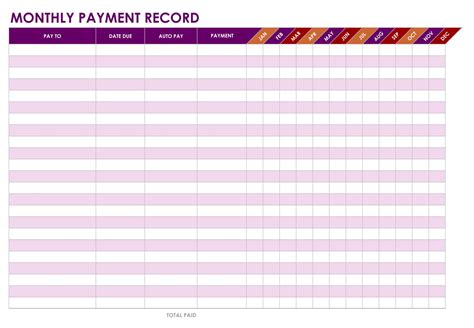 payment log template printable templates