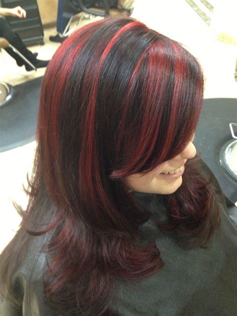 dark red hair  black streaks
