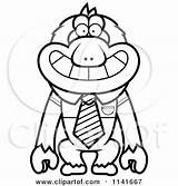 Monkey Wearing Clipart Tie Shirt Macaque Cartoon Thoman Cory Outlined Coloring Vector Gibbon sketch template