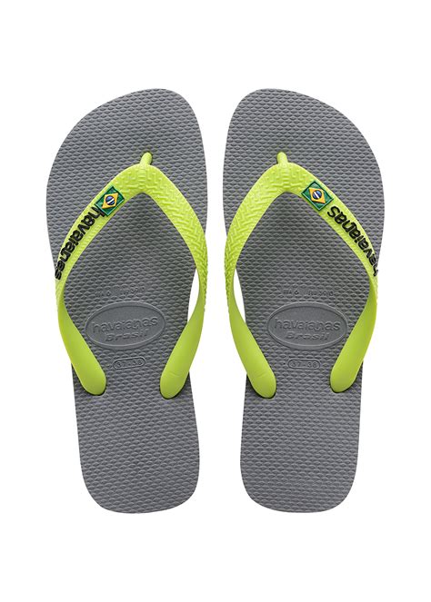 tone grey  lime green flip flops   havaianas logo