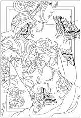 Coloring Pages Dover Publications Tattoo Book Lady Adult sketch template