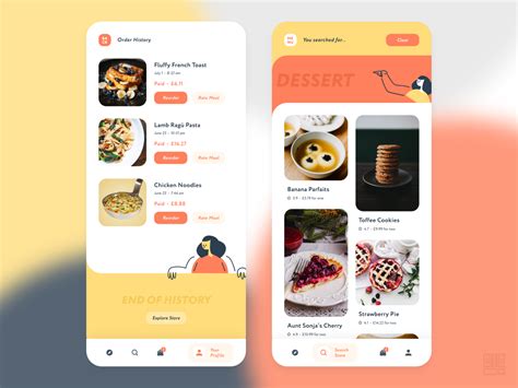 food delivery app order history  search screens  rishi  dribbble