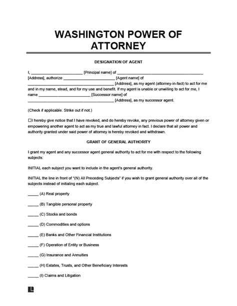 printable durable power  attorney form washington state