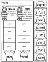 Nouns Verbs Worksheet Cut Paste Worksheets Grade Grammar Kindergarten Verb First Noun English Adjective Adjectives Language 1st Work Words Activities sketch template