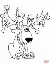 Reindeer Coloring Christmas Pages Lights Printable Antlers Cartoon Animals Color Drawing Face Print Santa Deer Draw Kids Light Rudolph Garland sketch template