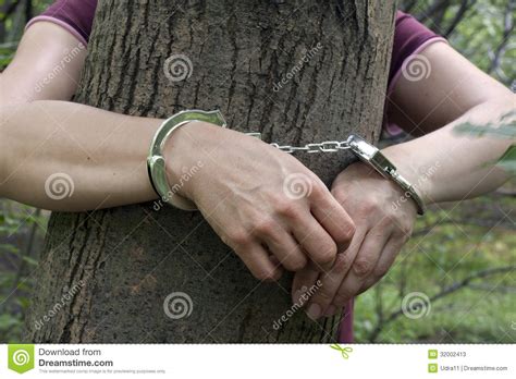 Woman Tied To A Tree In The Forest Stock Image Image Of