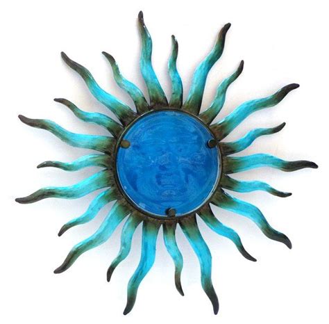 Wall Art Metal Glass Wall Art Blue Sun With Glass Detail Ebay