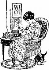 Sewing Woman Clipart Vintage Quilting Women Mending Clip Illustration Chair Sitting Clothing Lady Mend While Hand Cliparts Embroidery Etc Quilts sketch template