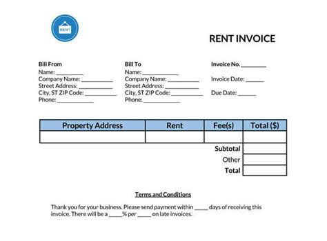 rent invoice templates    word excel