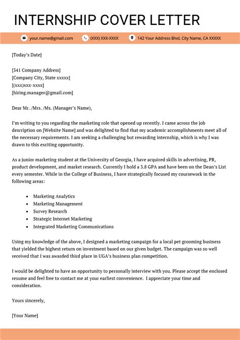 sample cover letter  internship top  popular