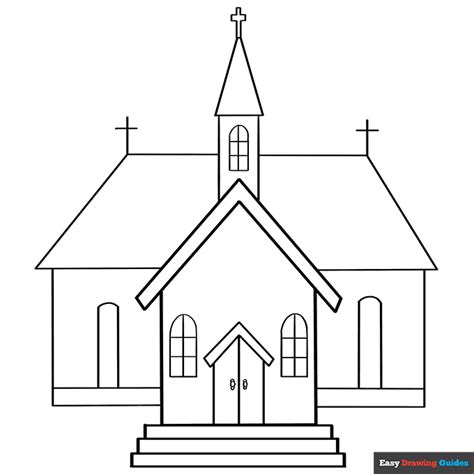 church coloring page easy drawing guides