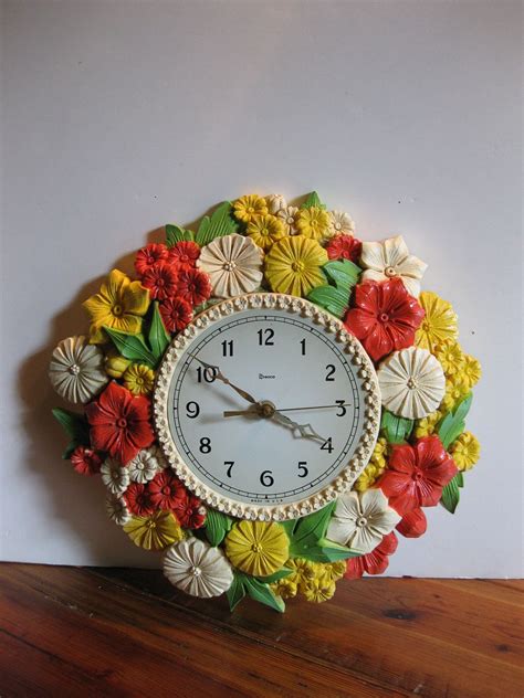 vintage syroco floral wall clock etsy floral wall clocks clock