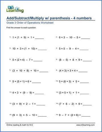 order  operations worksheets  learning
