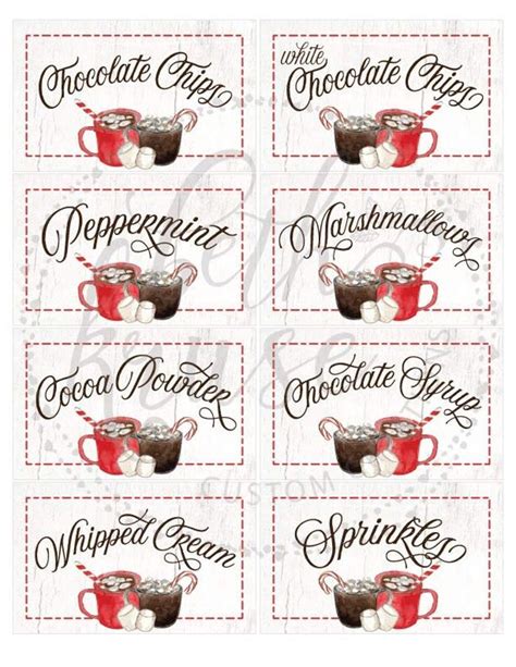 hot chocolate bar labels printable toppings labels  cup etsy