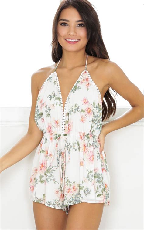 Chase The Sun Playsuit In White Floral Showpo