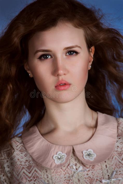 Vintage Romantic Fashion Woman With Long Hair Wearing Pink Dress