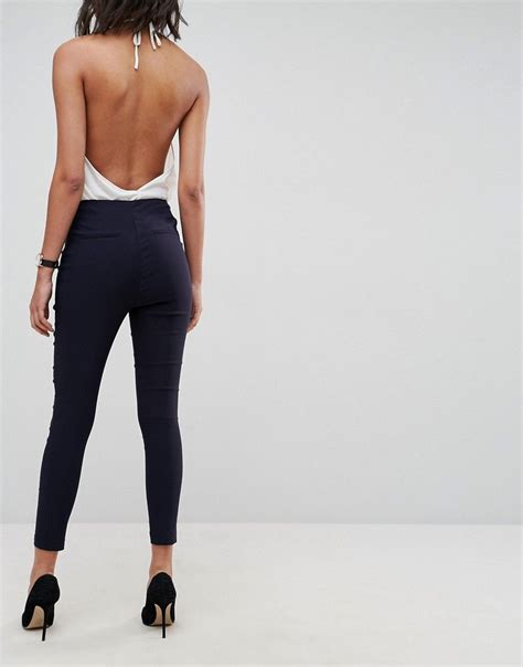 Asos High Waist Pants In Skinny Fit Navy High Waisted Pants Skinny