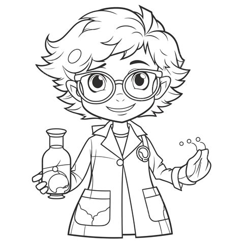 cute scientist coloring pages  kids cartoon character  glasses