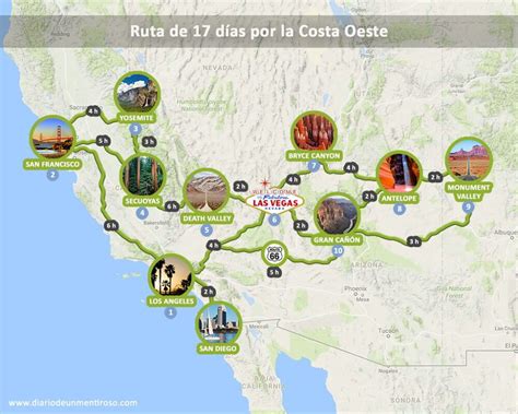 【organizar itinerario costa oeste desde los Ángeles ruta 15 días