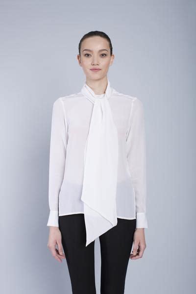 the cassie pussybow blouse pure white silk shirts by