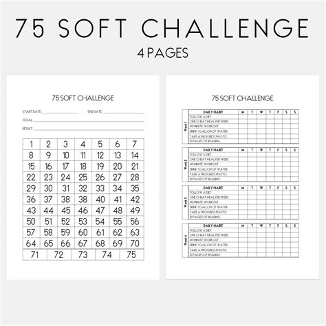 soft challenge tracker  day challenge printable weight etsy