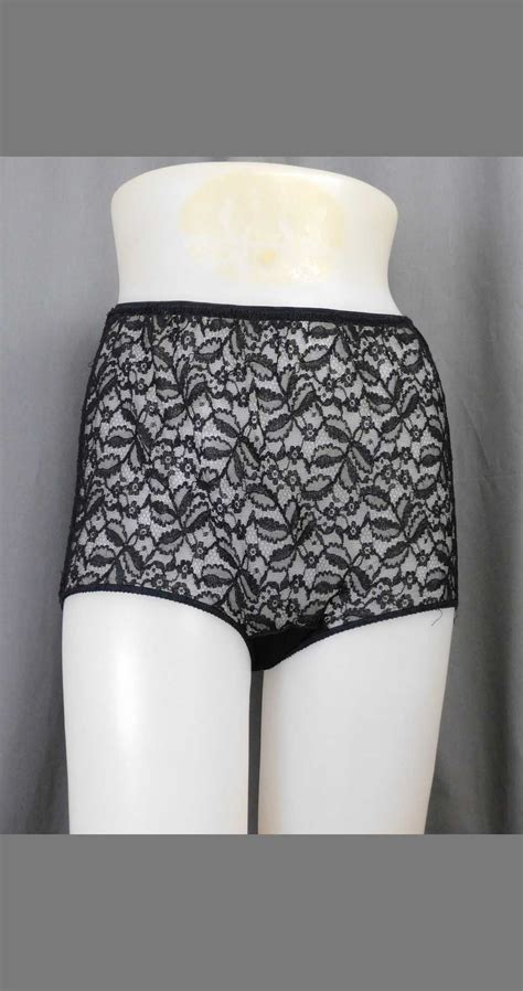 vintage sheer panties black bikini granny nylon lace … gem
