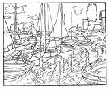 Monet Claude Seine Sailboats Impressionist Seç sketch template