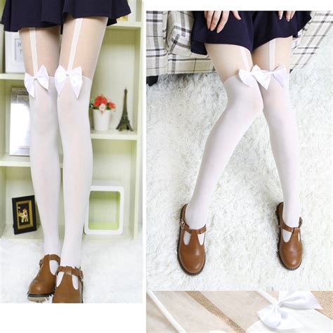 New Arrival Vintage Tights Bow Pantyhose Tattoo Mock Bow Suspender Soft