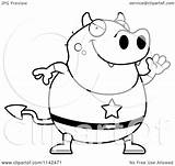 Devil Waving Chubby Super Clipart Cartoon Outlined Coloring Vector Cory Thoman Royalty sketch template