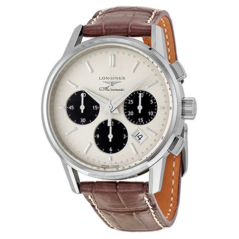 longines heritage collection automatic chronograph silver dial brown leather mens