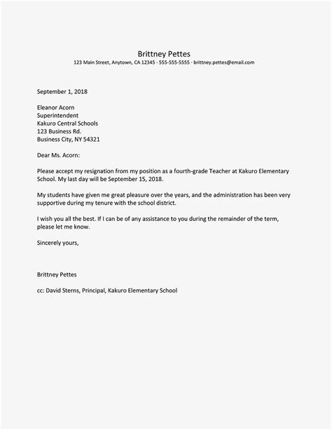 teacher resignation letter examples teacher resignation letter