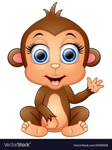 happy monkey cartoon waving hand royalty  vector image