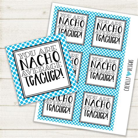 nacho average teacher printable gift tags instant etsy