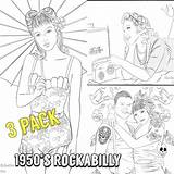 50s Colouring 1950s Rockabilly sketch template