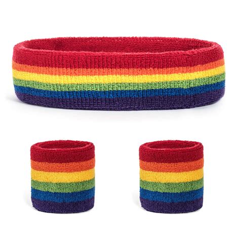 rainbow sweatband set gay pride lgbtq headbands and wrist sweatbands